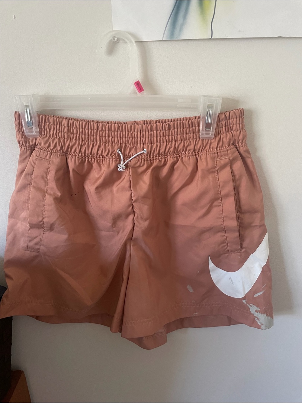 Nike Women's Rust-Peach Athletic Shorts with White Swoosh